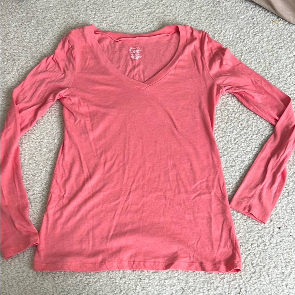 Women's Pink V-Neck Long Sleeve Top
